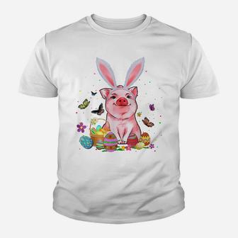 Cute Pig Bunny Egg Hunting Colorful Egg Happy Easter Day Youth T-shirt | Crazezy DE