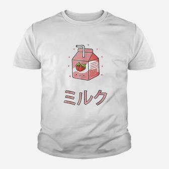 Cute Retro 90S Japanese Kawaii Strawberry Milk Shake Carton Youth T-shirt | Crazezy