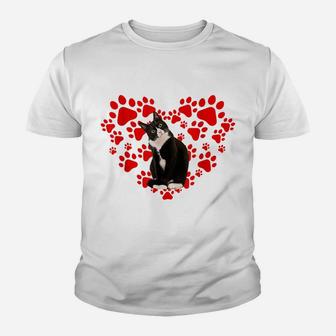 Cute Tuxedo Valentines Day Hearts Gift For Cat Lovers Youth T-shirt | Crazezy UK