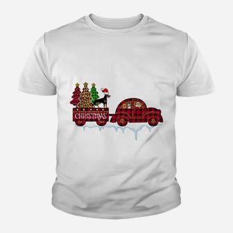 Doberman Dog Christmas Red Plaid Truck Santa Xmas Tree Gift Sweatshirt Youth T-shirt | Crazezy
