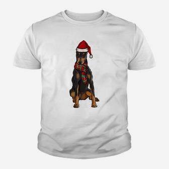 Doberman Pinscher Dog Santa Hat Xmas Ugly Christmas Sweatshirt Youth T-shirt | Crazezy