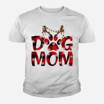 Dog Mom Buffalo Plaid Xmas Reindeer Horn Merry Christmas Sweatshirt Youth T-shirt | Crazezy