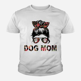 Dog Mom Messy Bun Flower Funny Dog Lover Happy Mother's Day Youth T-shirt | Crazezy DE