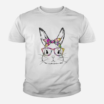 Dy Cute Bunny Face Tie Dye Glasses Easter Day Youth T-shirt | Crazezy