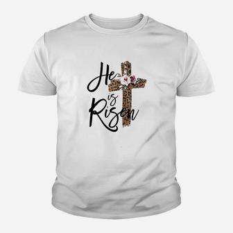 Easter Gift For Christian Teen Girls Mom He Is Risen Leopard Youth T-shirt | Crazezy UK