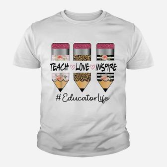 Educator Life Teach Inspire Love Three Crayon Leopard Flower Youth T-shirt | Crazezy