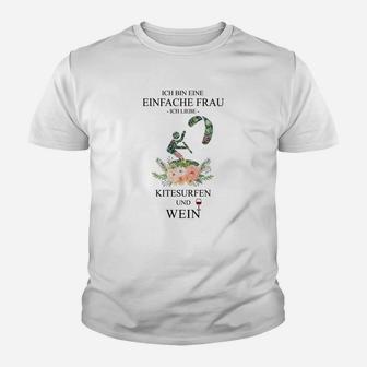 Einfache Frau Kitesurfen & Wein Kinder Tshirt für Damen in Weiß - Seseable