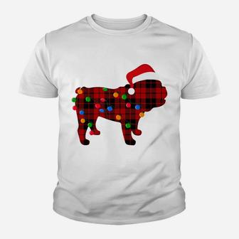 English Bulldog Red Plaid Pajama Dog Christmas Light Sweatshirt Youth T-shirt | Crazezy