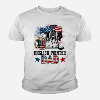 English Pointer Dog Dad American Flag Glasses Youth T-shirt | Crazezy
