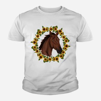 Equestrian Sunflower Horse Riding Animal Yellow Flower Horse Youth T-shirt | Crazezy DE
