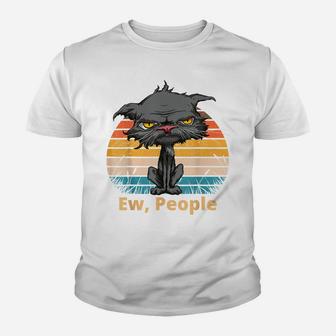 Ew People Funny Bored Cat Yellow Eyes Cat Lovers Retro Youth T-shirt | Crazezy