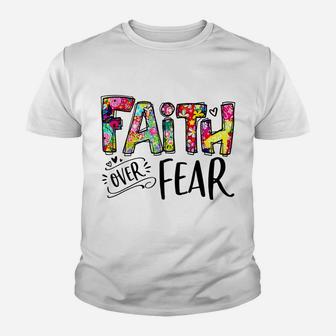 Faith Over Fear Flower Style Watercolor Retro Vintage Youth T-shirt | Crazezy