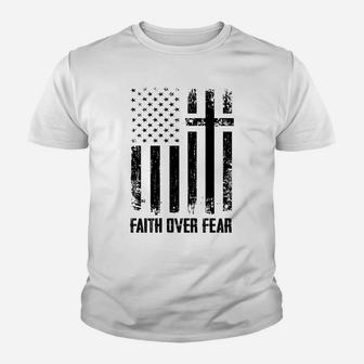 Faith Over Fears Christian Cross American Usa Flag Gym Youth T-shirt | Crazezy CA