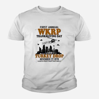 First Annual Wkrp Thanksgiving Day Turkey Drop Vintage Youth T-shirt | Crazezy CA