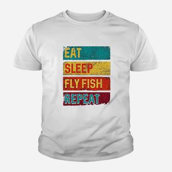 Fishing Eat Sleep Fly Fish Repeat Youth T-shirt | Crazezy AU