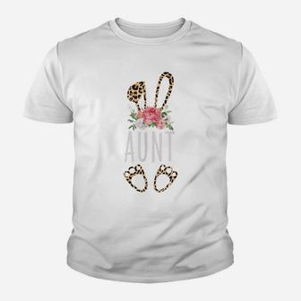 Floral Leopard Aunt Bunny Gift Happy Easter Mother's Day Youth T-shirt | Crazezy