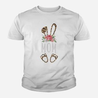 Floral Leopard Mom Bunny Gift Happy Easter Mother's Day Youth T-shirt | Crazezy CA