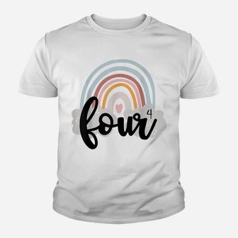 Four Year Birthday Rainbow Party Boho Family 4 Year Old Youth T-shirt | Crazezy