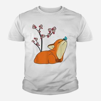 Fox Japanese Aesthetic Cherry Blossom Flower Youth T-shirt | Crazezy UK