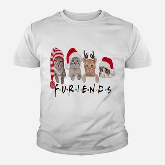 Funny Cat Furiends Merry Christmas Hat Santa Cat Lovers Gift Youth T-shirt | Crazezy CA