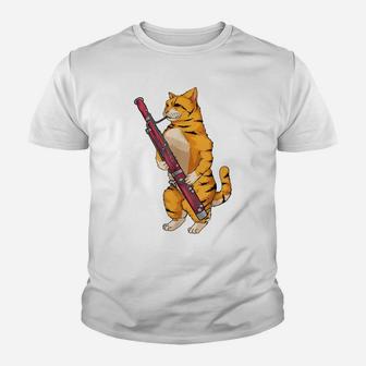 Funny Cat Playing Bassoon | Cool Animal Lover Musician Gift Youth T-shirt | Crazezy DE