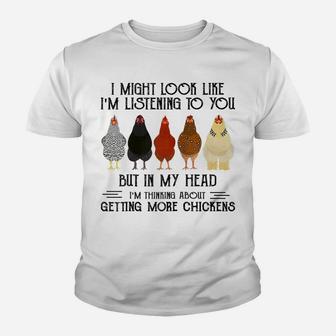 Funny Chicken I Might Look Like Listening To You Farmer Gift Raglan Baseball Tee Youth T-shirt | Crazezy CA
