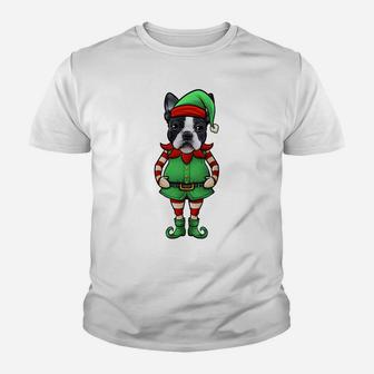 Funny Christmas Elf Boston Terrier Dog Sweatshirt Youth T-shirt | Crazezy DE
