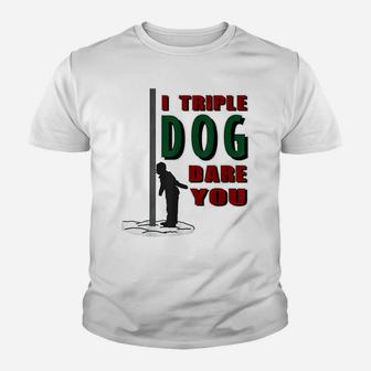 Funny Christmas Flag Pole I Triple Dog Dare You Xmas Pajamas Youth T-shirt | Crazezy CA