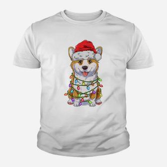 Funny Corgi Christmas Tree Lights Gift Santa Hat Dog Lover Youth T-shirt | Crazezy UK