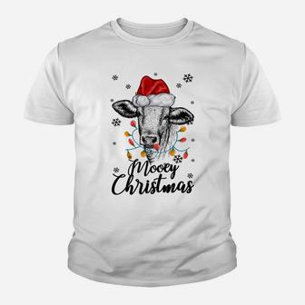 Funny Cow With Santa Hat Mooey Christmas Lights Gift Heifers Sweatshirt Youth T-shirt | Crazezy