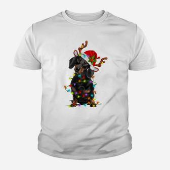 Funny Dachshund Christmas Lights Reindeer Dachshund Mom Sweatshirt Youth T-shirt | Crazezy UK