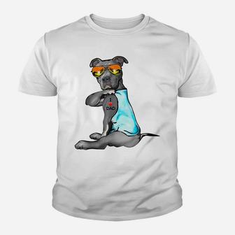 Funny Dog Pitbull I Love Dad Tattoo Glasses Fathers Day Gift Youth T-shirt | Crazezy AU