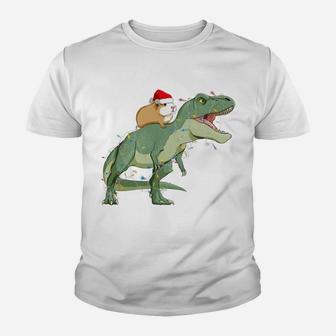 Funny Guinea Pig Riding Christmas Light T Rex Dinosaur Youth T-shirt | Crazezy DE
