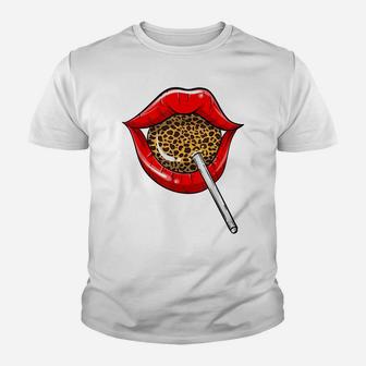 Funny Red Lip Leopard Print Gift | Cheetah Lolly Men Women Youth T-shirt | Crazezy UK