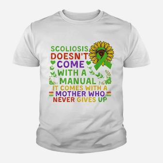 Funny Scoliosis Mother Quote Sunflower With Butterflies Youth T-shirt | Crazezy