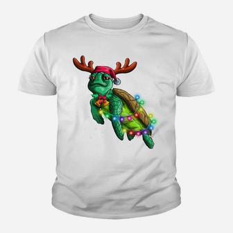 Funny Sea Turtle Christmas Lights Santa Hat Turtle Xmas Gift Sweatshirt Youth T-shirt | Crazezy DE