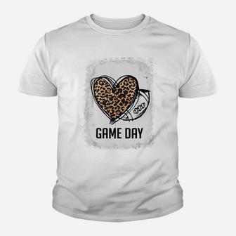 Game Day With Leopard Heart Football Lovers Mom Bleached Youth T-shirt | Crazezy