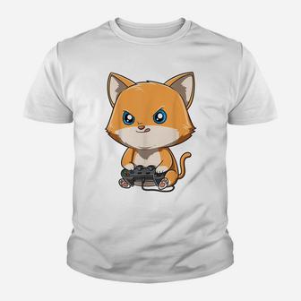 Gaming Cat Gamer Cat Playing Video Games Cat Lovers Youth T-shirt | Crazezy