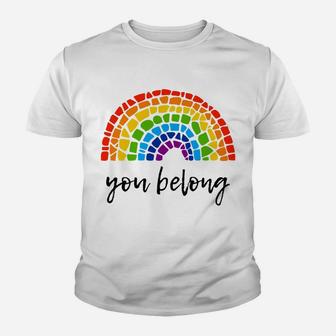 Gay Pride Design With Lgbt Rainbow Mosaic You Belong Youth T-shirt | Crazezy