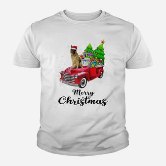 German Shepherd Ride Red Truck Christmas Pajama Raglan Baseball Tee Youth T-shirt | Crazezy
