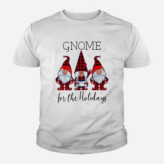 Gnome For The Holidays Buffalo Plaid 3 Gnomes Christmas Xmas Youth T-shirt | Crazezy AU
