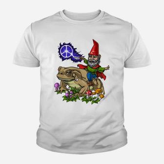 Gnome Riding Frog Hippie Peace Fantasy Psychedelic Forest Sweatshirt Youth T-shirt | Crazezy