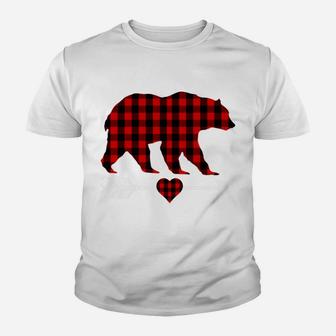 Grandma Bear Christmas Pajama Red Plaid Buffalo Family Gifts Youth T-shirt | Crazezy
