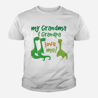 Grandma Grandpa Love Me Dinosaurs Youth T-shirt | Crazezy