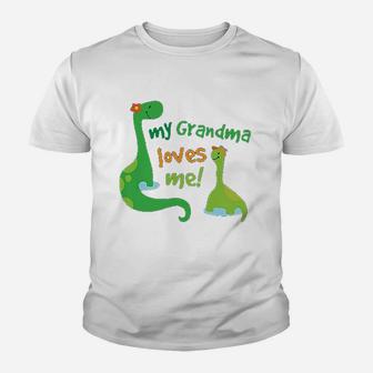 Grandma Loves Me Grandchild Dinosaur Youth T-shirt | Crazezy