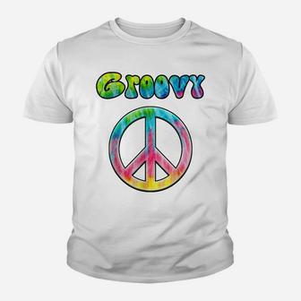 Groovy 70'S Retro Vintage Tie Dye Hippie Peace Sign Youth T-shirt | Crazezy