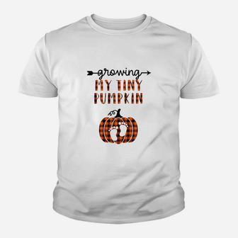 Growing My Tiny Pumpkin Thanksgiving Announcement Youth T-shirt | Crazezy