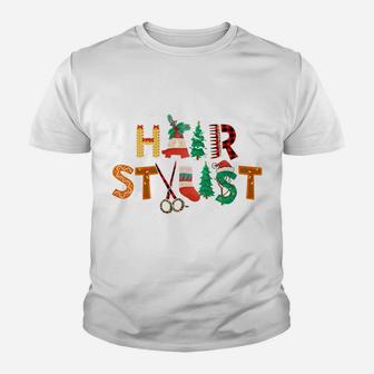 Hair Stylist Plaid Leopard Xmas Christmas Hairstylist Gift Sweatshirt Youth T-shirt | Crazezy