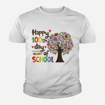 Happy 100 Days Of School Educational Books Tree Teacher Gift Youth T-shirt | Crazezy
