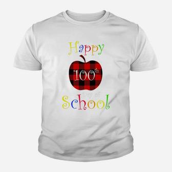 Happy 100Th Day Of School, Apple With Red Plaid Teacher Gift Youth T-shirt | Crazezy